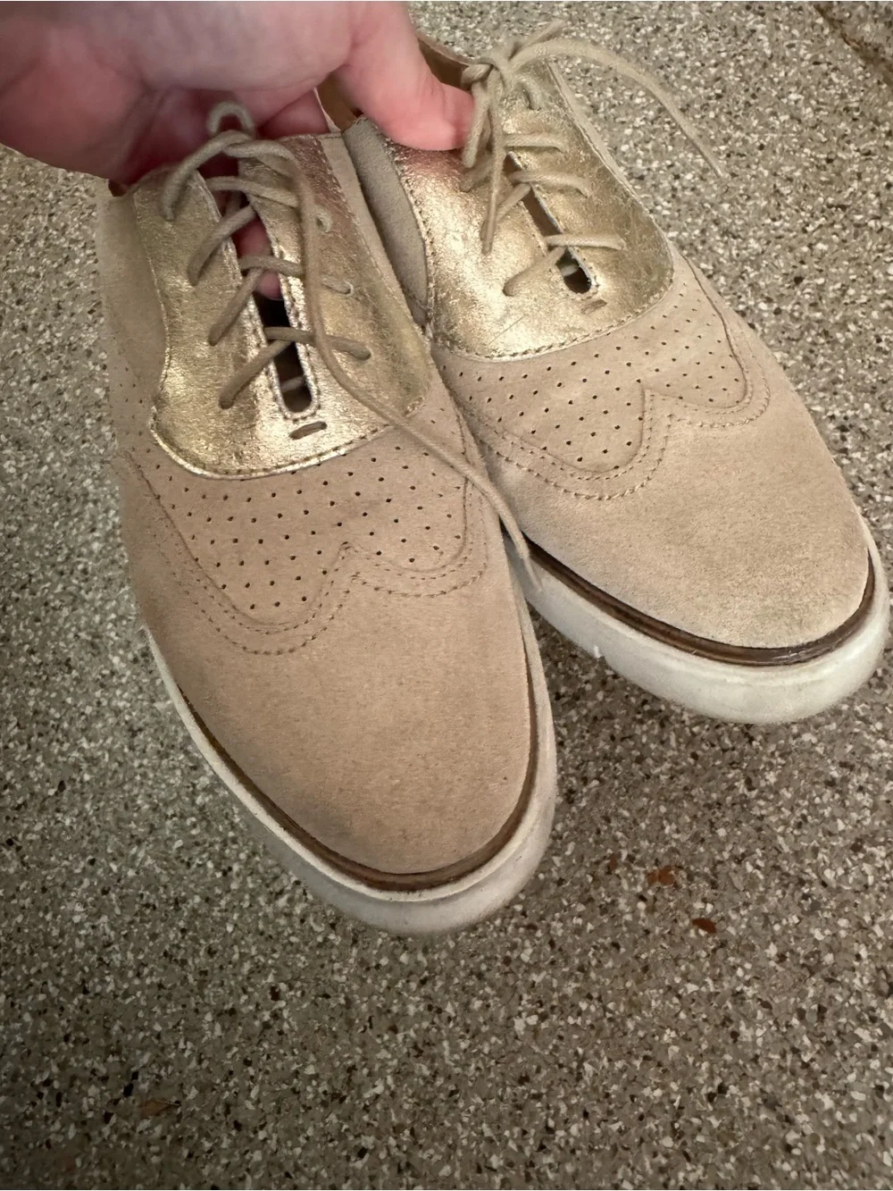 Geox Respira Women’s Metallic Beige Wingtip Oxfords 38